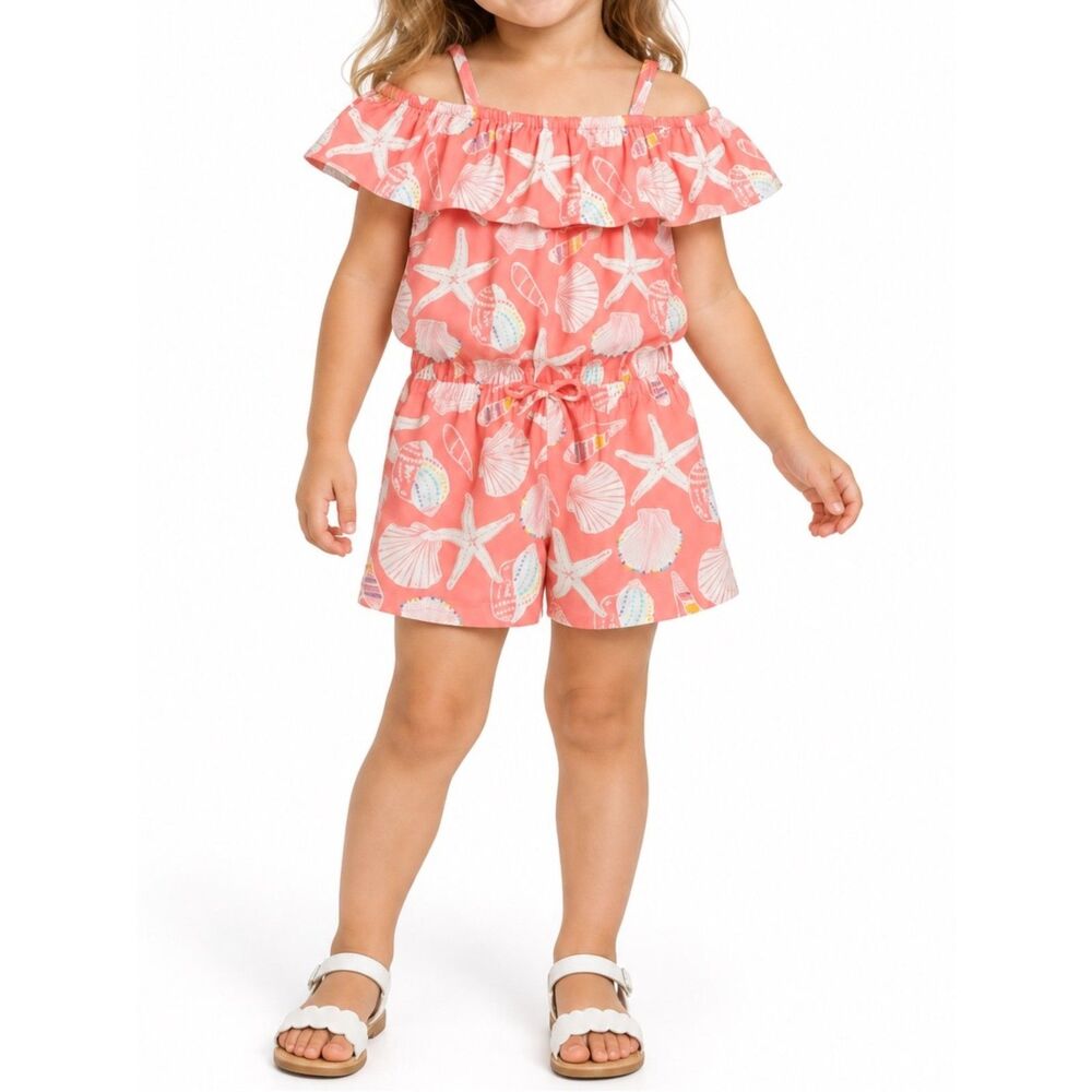 🔥5 for $30🔥 Cat & Jack Girls’ Seashell Off-Shoulder Romper | Size 3T